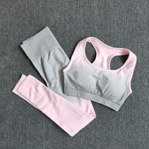 Pink Комплект для йоги с эффектом омбре, спортивный бюстгальтер и леггинсы, Женский комплект для спортзала, бесшовная одежда для тренировок, фитнеса, спортивная одежда, спортивный костюм для фитнеса, спортивная одежда - Цвет: Pink