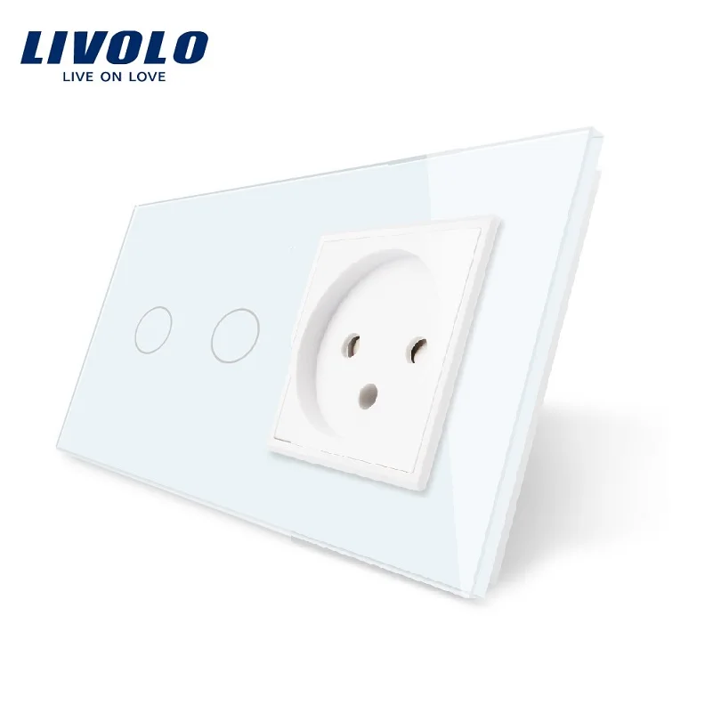 

Livolo EU Standard 2 Gang Touch Switch and Israel Power Socket, Crystal Glass Panel, AC 100~250V 16A, Wall Switch