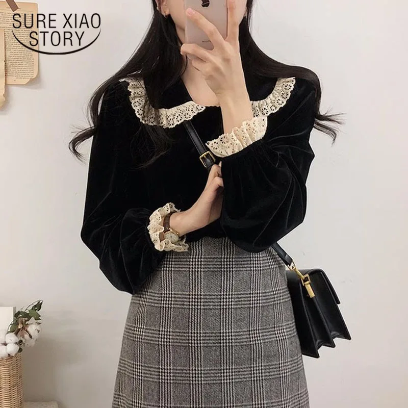 

Oversize Tops Spring Long Sleeve Girls Blouse Korean Vintage Black Women's Shirt Single Breasted Winter Clothes Women New 11606