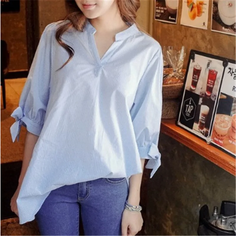 Размера плюс 3XL Новые осенне летние свободные размера полосатая блуза для женщин