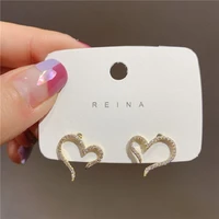 metal geometric earrings heart shaped prevent allergy womens earrings 2021 new trend rhinestone fashion stud earrings