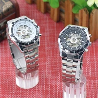 men hand winding skeleton automatic mechanical stainless steel sport wrist watch couple watches