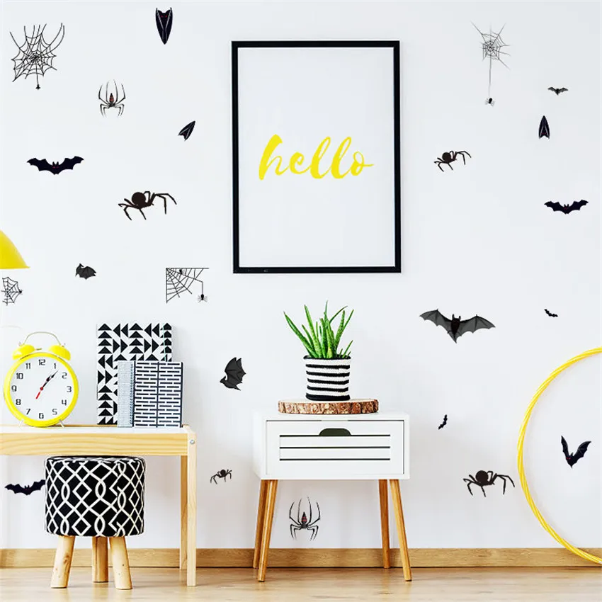 4 шт. наклейки на стену с изображением паука Хэллоуин съемная наклейка летучей