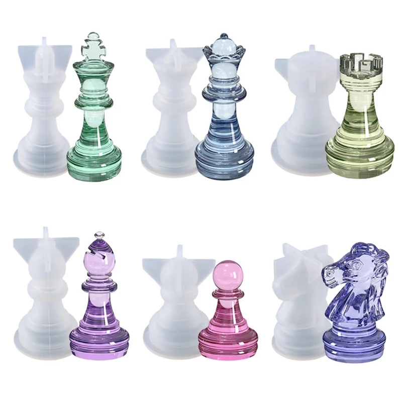 

6 Pcs International Chess Epoxy Resin Mold DIY Craft Chess Pieces Silicone Mould