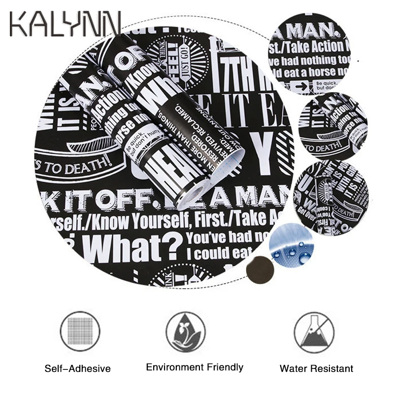 Самоклеящаяся настенная бумага с черными и белыми буквами для гостиной спальни