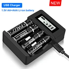 Умное зарядное устройство USB для батарей 1,5 в AA AAA, литиевая аккумуляторная батарея с интеллектуальным светодиодным индикатором, зарядное устройство с 4 слотами