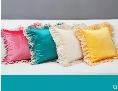 

Bedside simple solid color lotus leaf lace car sofa cushion cover European style pillowcase