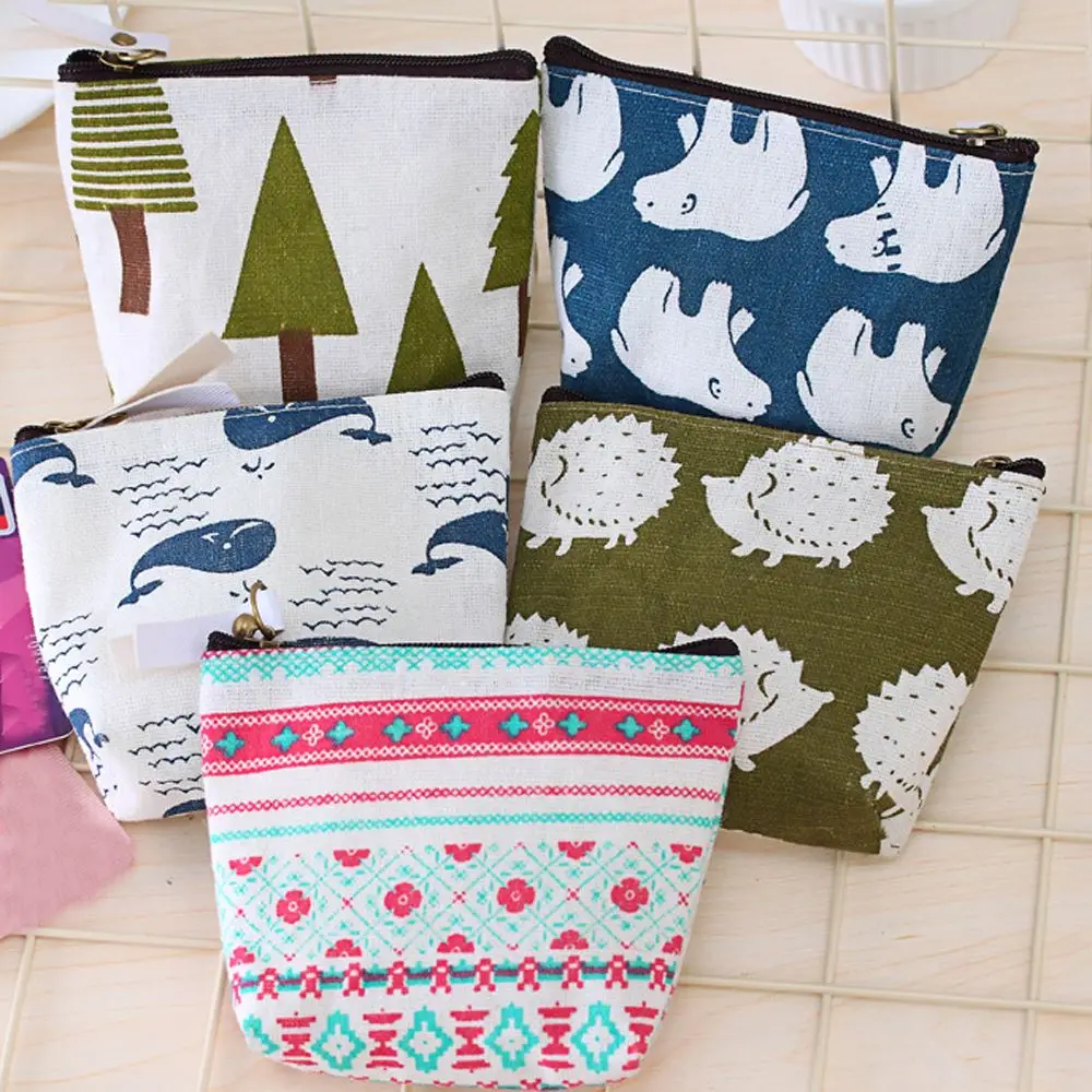 Cotton Linen Fabric Portable Women Coin Purse Travel Cosmetic Bag Fashion Wallet Storage Beauty Accessories Home Tools | Дом и сад