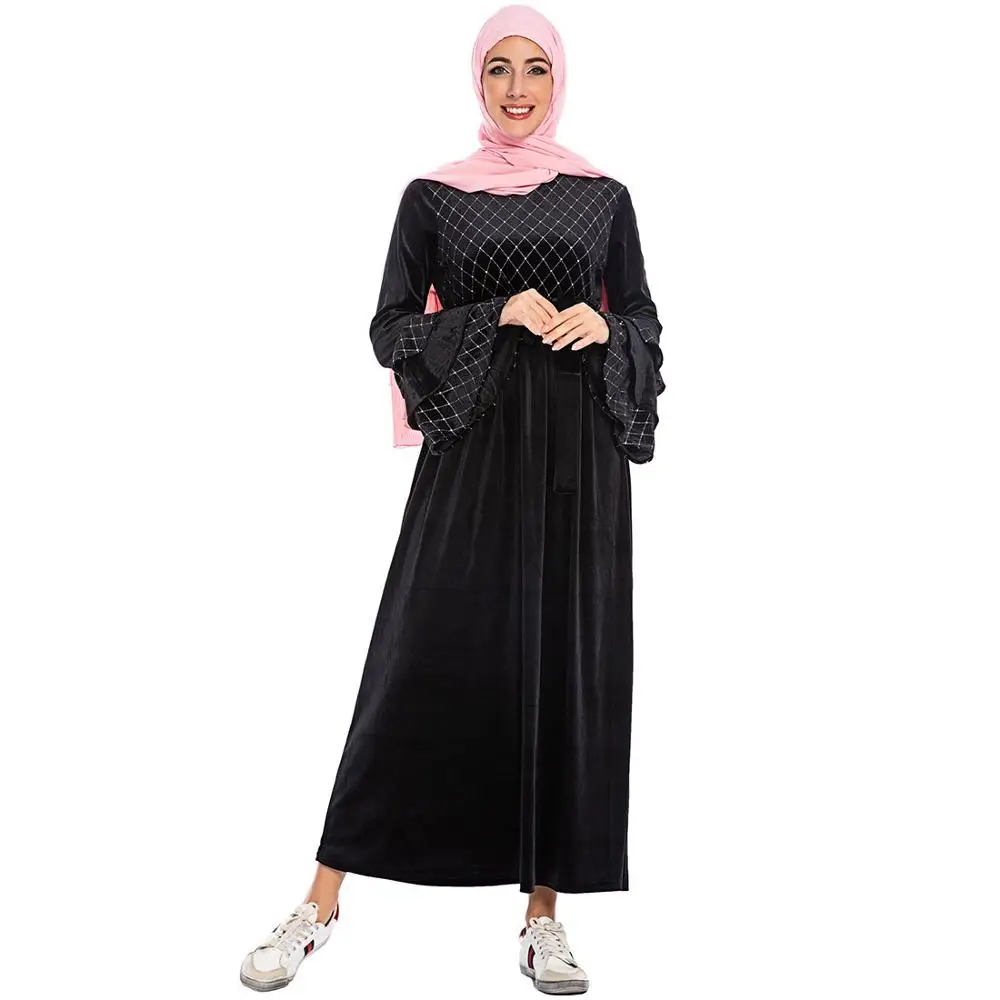 Gaun Panjang Chiffon Wanita Muslim Abaya Gaun Hijab Melayu Maroko Indonesia Arab Solid Kasual Sabuk Balutan Timur Tengah Baru