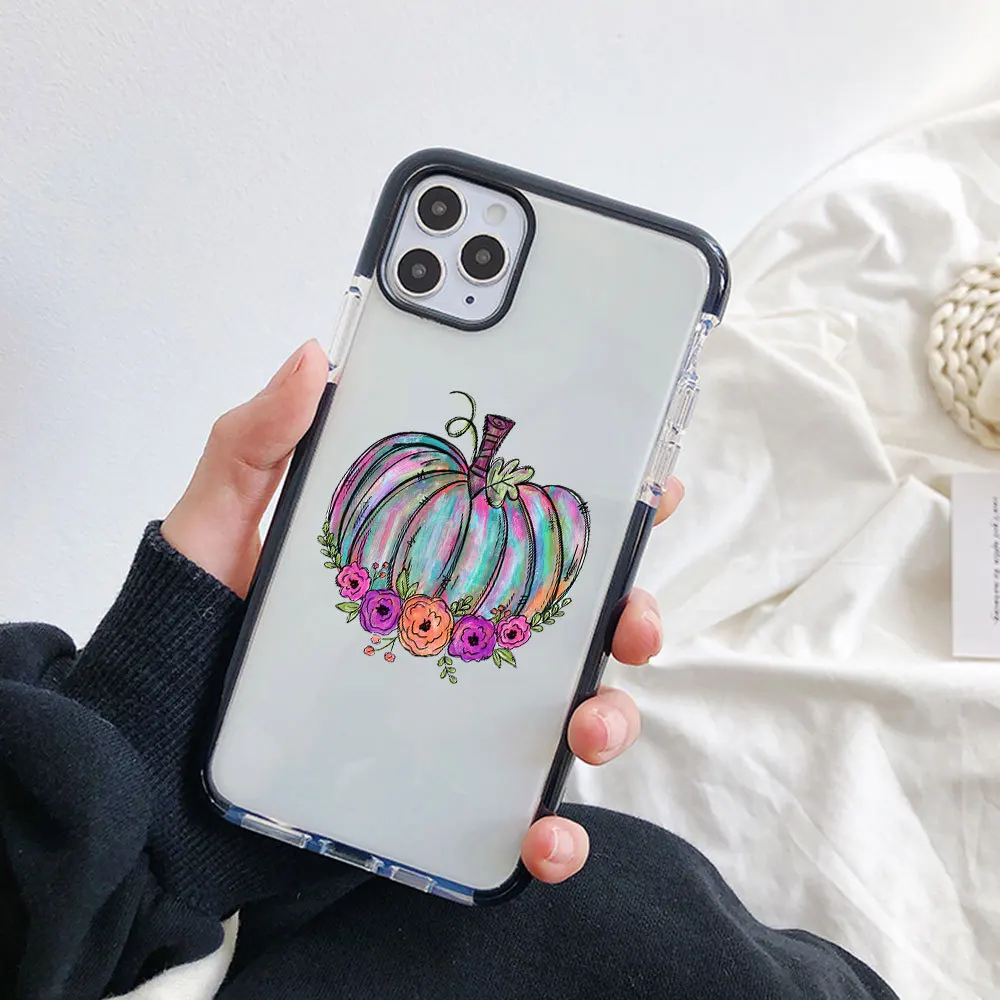 

Funny Cartoon Pumpkin Phone Case For iPhone 12 11 Pro Max X XR XS Max 7 8 Plus 12 Pro Transparent Back Cover Coque