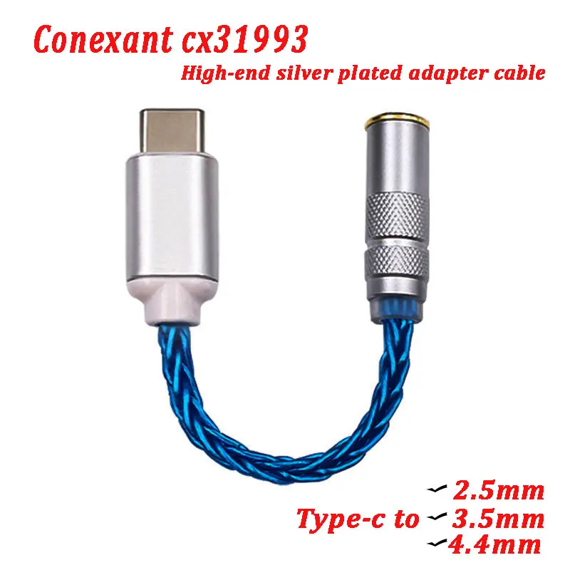 Newest High-end Conexant cx31993 type-c to 2.5mm 3.5mm 4.4mm Audio cable Decoding DAC ear amp silver plated adapter cable dongle