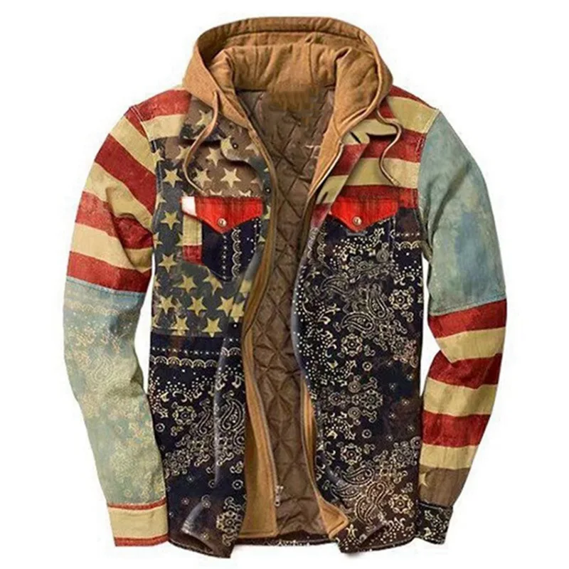 

Fashion Men Jackets Autumn and Winter Thickened Cotton Clothes Non Positioning Printing Hooded Jacket Coat Casacas Para Hombre