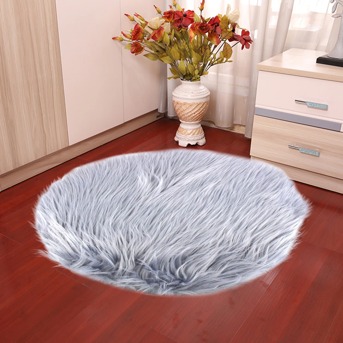 Круглый ковер из искусственного меха мягкие пушистые противоскользящие кресло