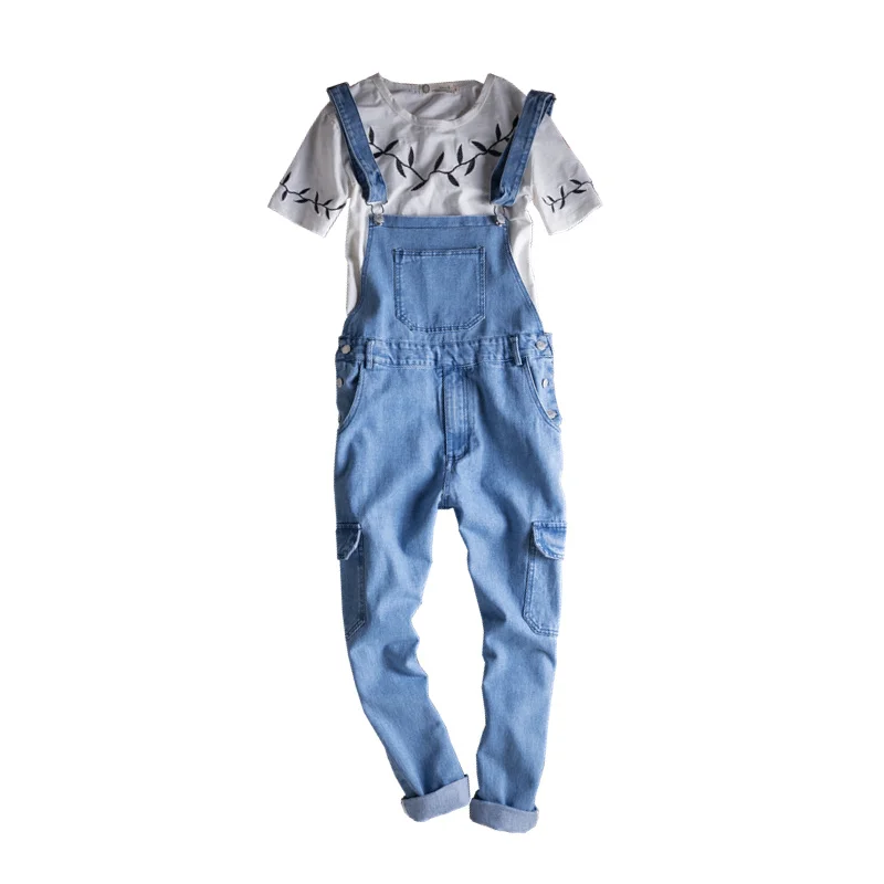New product Korean version of denim nine-point pants men&#39;s personality one-piece overalls overalls men&#39;s denim overalls
