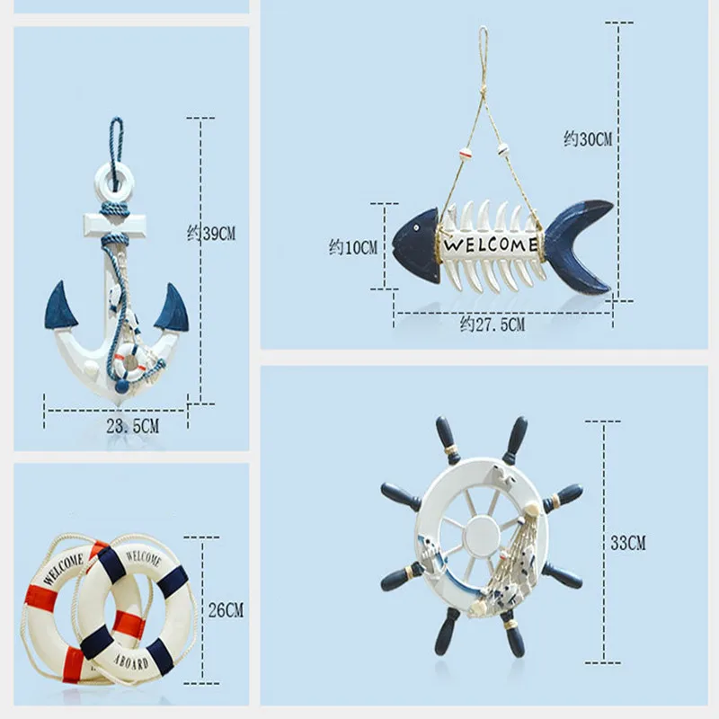 

Mediterranean Wind Decoration Starfish Fish Bone Pendant Rudder Tag Photo Frame Hanging Simple Fishnet Anchor Wall Accessories