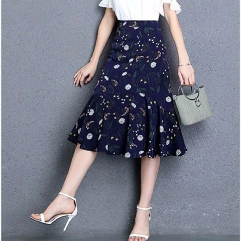 Big Size S-5xl New Fashion Women Skirts Summer Floral High Waist Ladies Was Thin Large Chiffon Ball Gown Skirt | Женская одежда