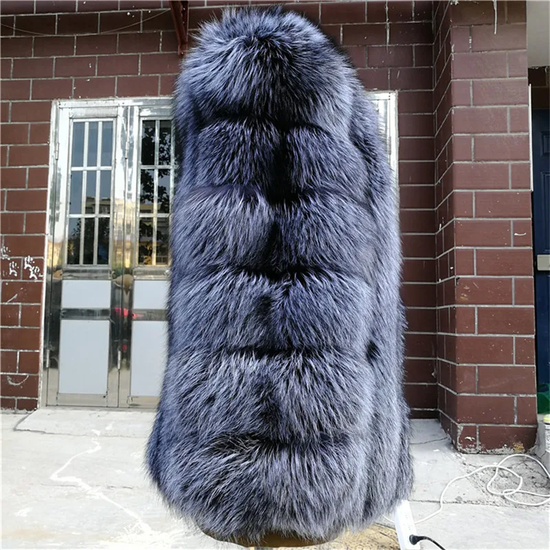 Новинка 2019 Стильное женское пальто из натурального Меха чернобурки Толстая