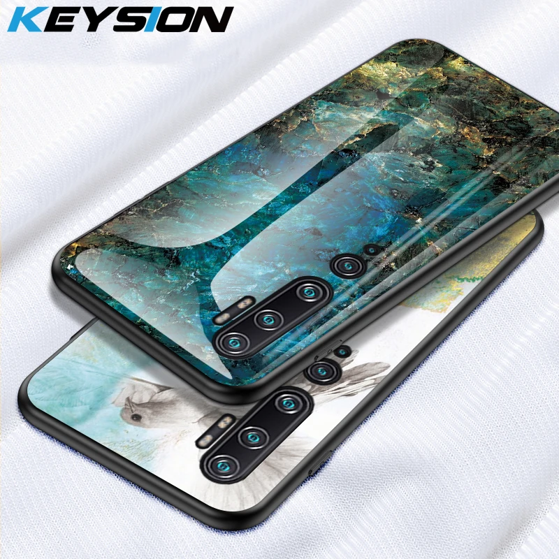 Чехол KEYSION из закаленного стекла с мрамором для Xiaomi Mi Note 10 Pro силиконовая задняя