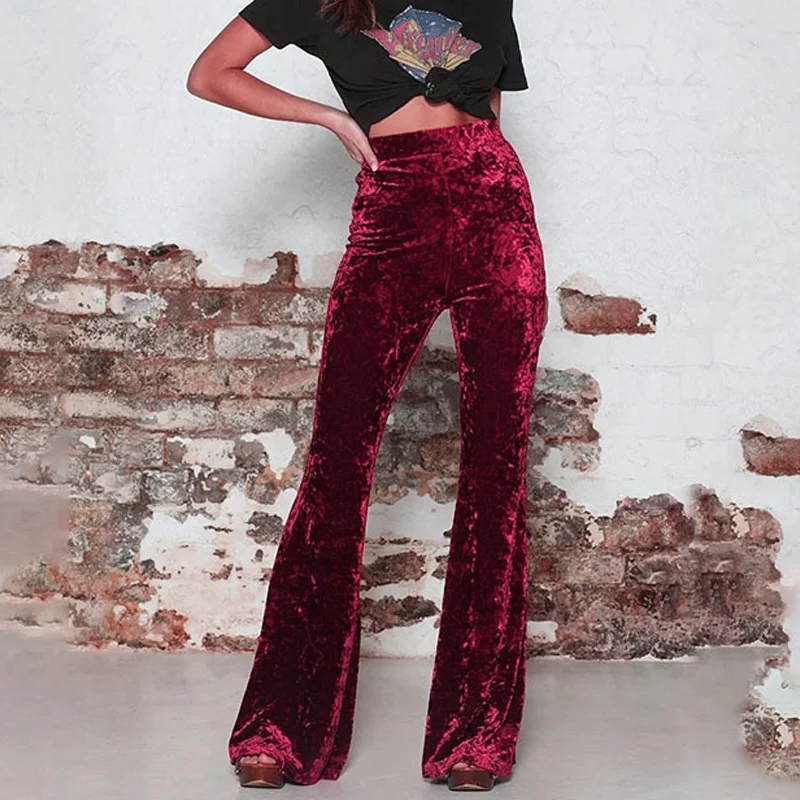 

Широкие Бархатные расклешенные брюки с высокой талией, эластичные облегающие брюки в уличном стиле, женская одежда 2021The, облегающие брюки