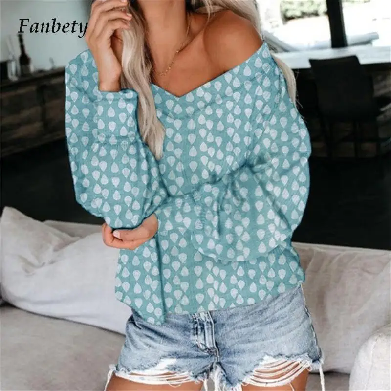 

Блузка женская свободного покроя с длинным рукавом, Повседневный пуловер с винтажным принтом, пикантный топ с открытыми плечами, уличная од...