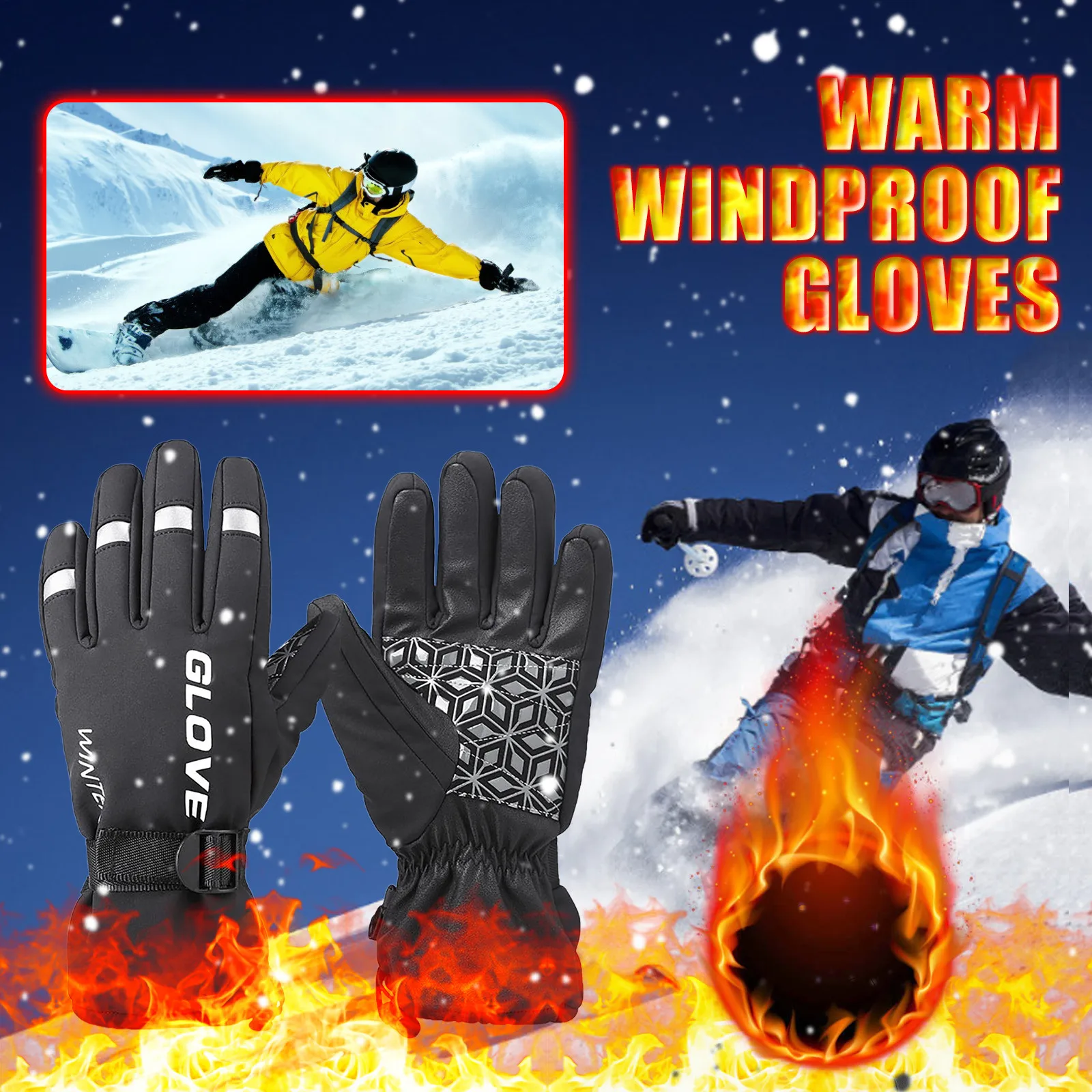 

Warm Ski Gloves For Men Winter Outdoor Sports Motorcycle Riding Equipment Windproof Thickening Snowboard Ski Thermal Gloves