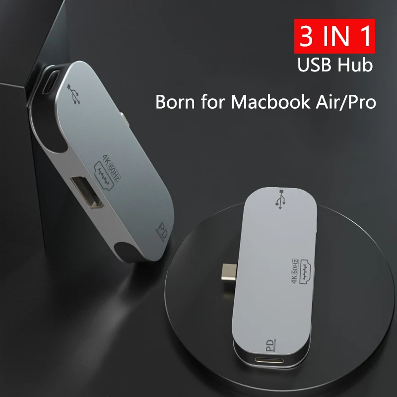 

USB Type C Hub Adapter Laptop Docking Station 3 in 1 USB C to DP 4K HDMI-Compatible Mini DP Type C Expansion Dock for Macbook