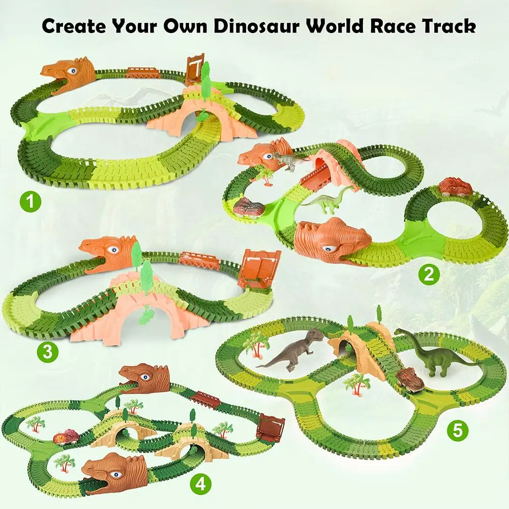 

New DIY Assemble Jurassic Dinosaur Race Track Set Magical Racing Track Railway Electric Race Car Dinosaur Model Toy For Kids