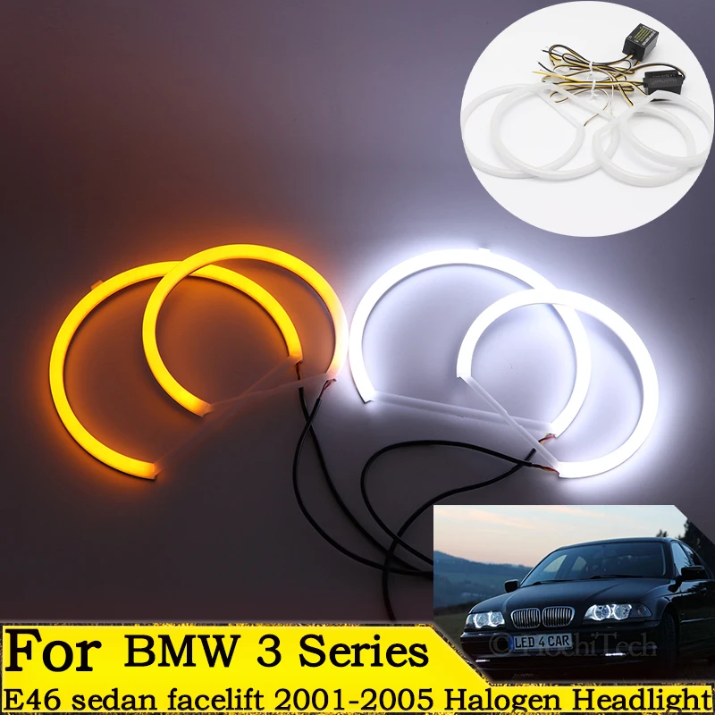 

Комплект светодиодных галогенных кольцевых ламсветильник с обратным переключением, 4x131 мм, из хлопка, для BMW 3 серии E46, седана, рестайлинга ...
