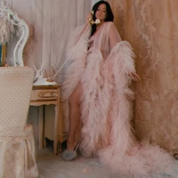 customise prom dress maternity robes for photo shoot light pink tulle women plus size long sleeve photography bridal robe
