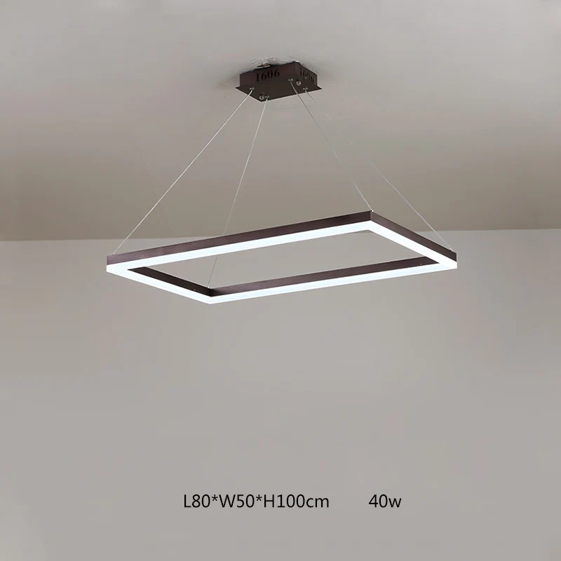 80x50cm Прямоугольный современный светодиодный подвесной светильник для гостиной, спальни, столовой, черный/белый/коричневый алюминиевый домашний декоративный акриловый подвесной светильник - Цвет корпуса: 80x50cm