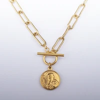 100 stainless steel saint st benedict coin medallion toggle necklace for women goldsilver color metal coin chunky chain choker