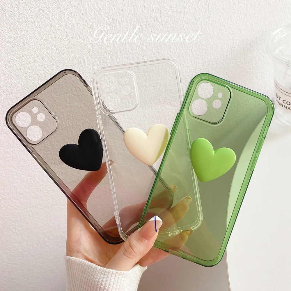

Lens protection Fashion 3D Love Heart Soft Phone Case For iphone 12 11 Pro XS Max XR X 7 8 Plus SE 2 Silicone Clear Back Cover