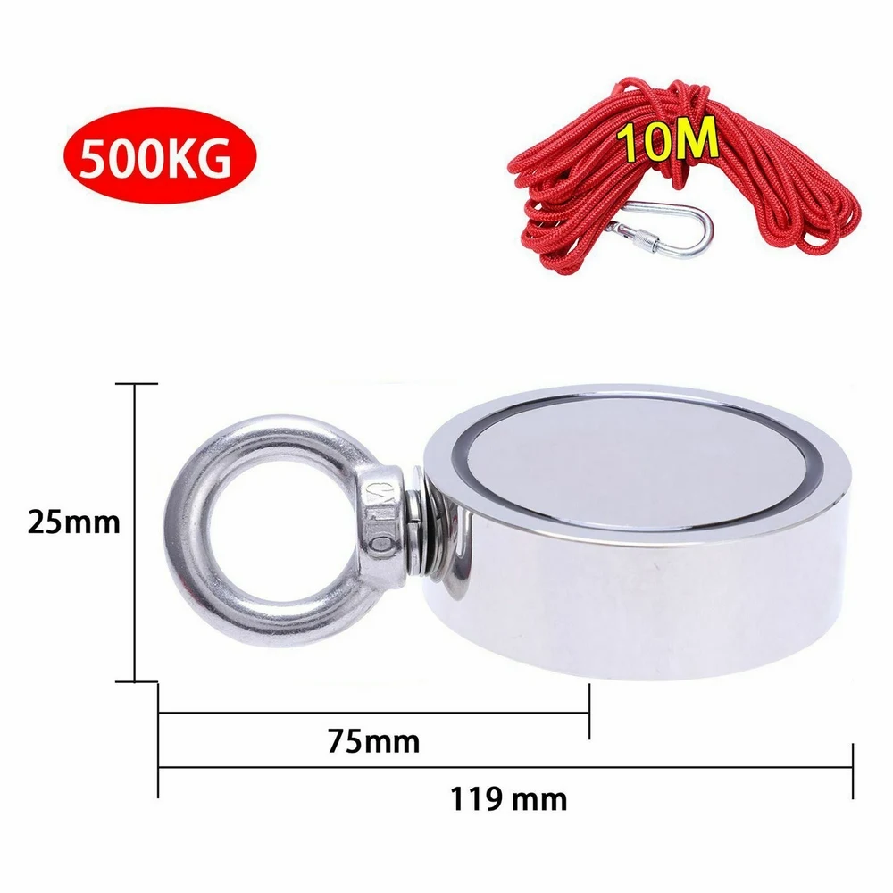 Powerful Fishing Magnet Double Sided Round Recovery Salvage Neodymium Stell Cup Holder Super Power Search Magnetic with10m Rope |