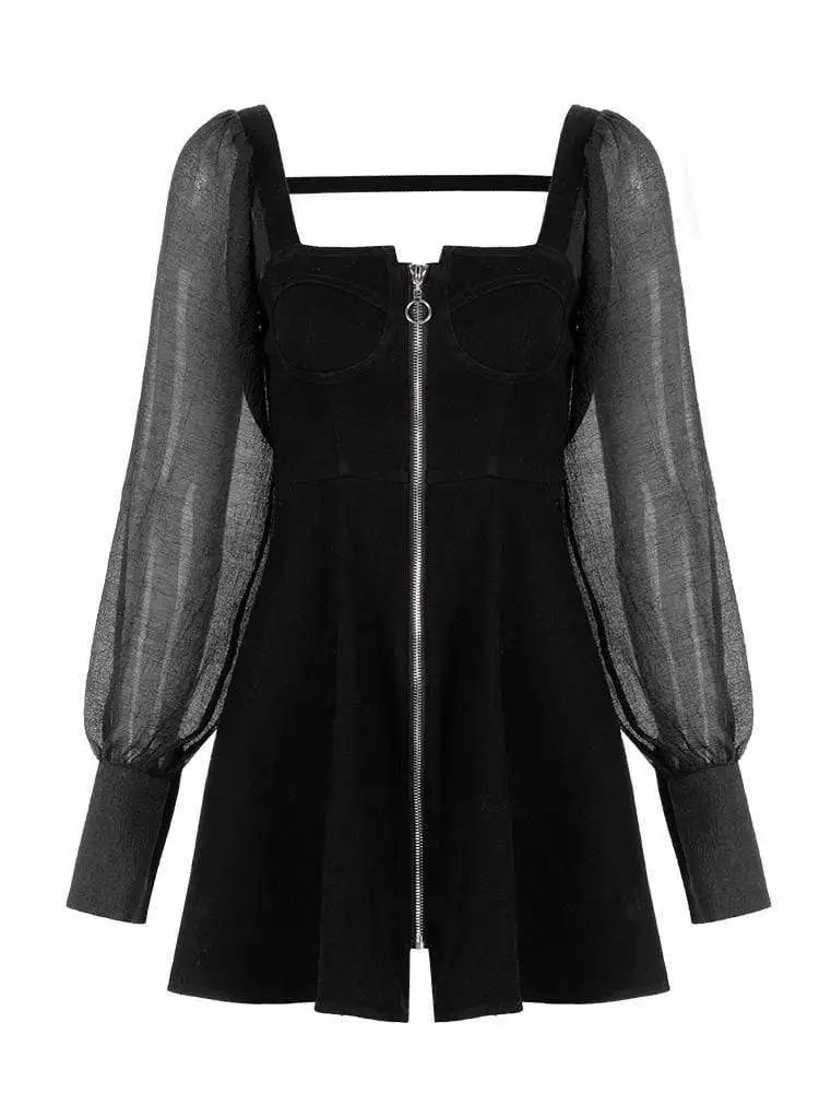 Женские платья с квадратным воротником в стиле панк пышными рукавами и открытой