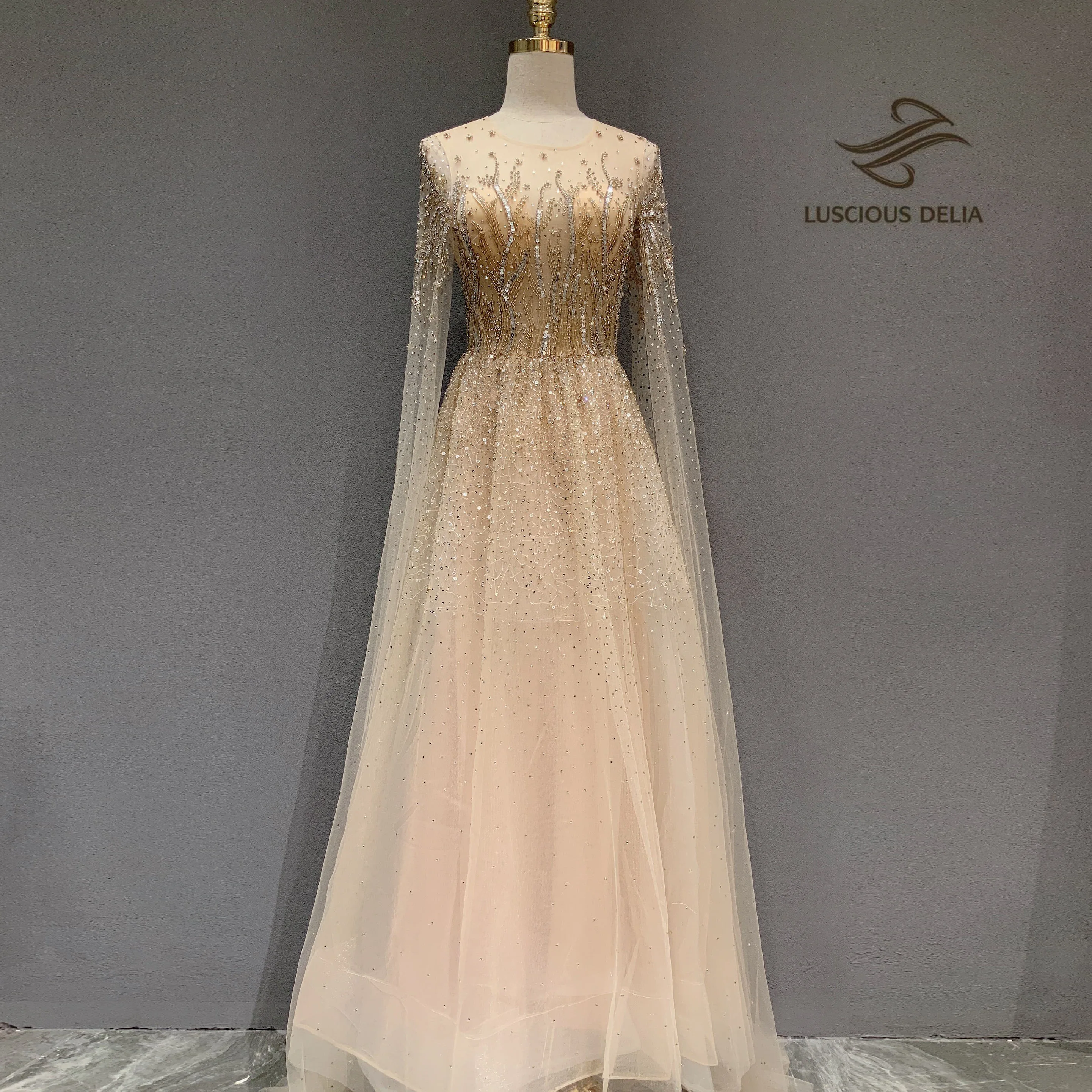 Luxury Long Sleeves party Evening Dresses 2020 O-Neck A-Line Sexy Gown Luscious Delia | Свадьбы и торжества