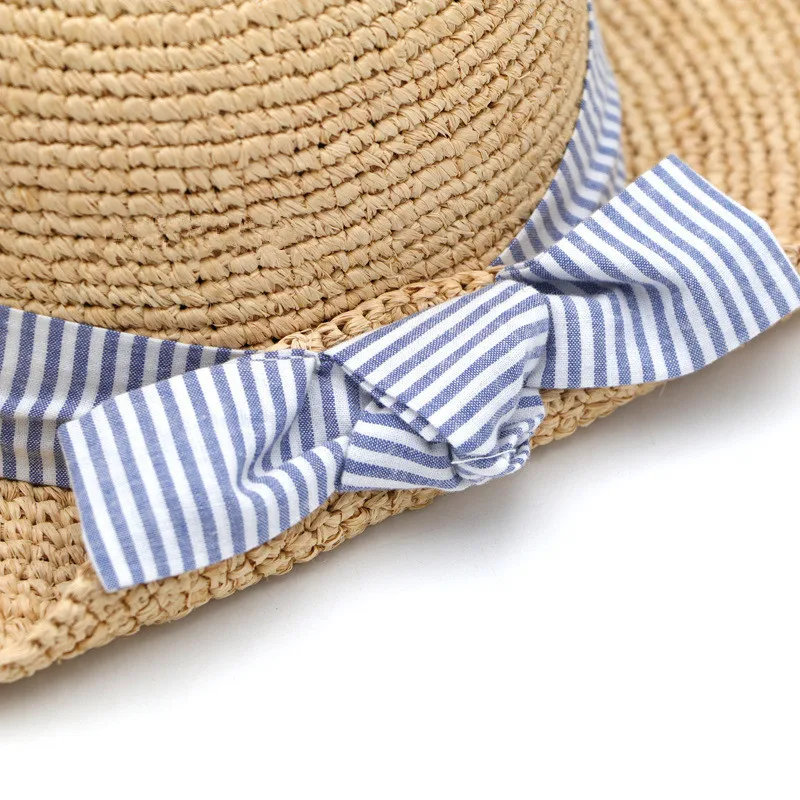 

202007-gaoda-fanbian handmade raffia grass striped bowknot street holiday sun cap beach leisure hat