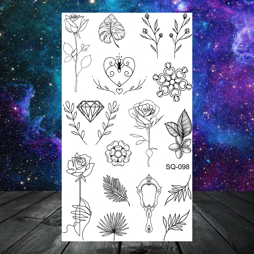 Geometric Rose Flower Tree Temporary Tattoos For Women Adult Kids Girl Wings Dandelion Heart Fake Tattoo Neck Hands Small Tatoos images - 6