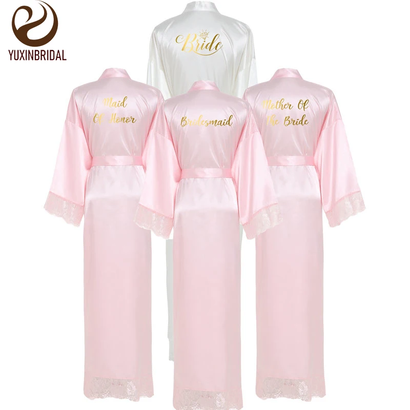 YUXINBRIDAL новинка 2019 Шелковый Атласный кружевной женский халат Свадебный длинный