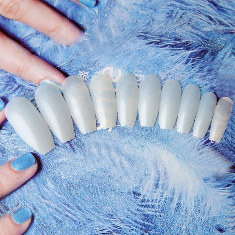 

600pcs/Bag Ballerina Nail Art Tips Long Coffin Fake Nails Art Tips Flat Shape Full Cover Manicure False Nail Tips