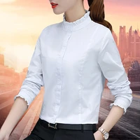 lady spring new pure cotton womens shirt long sleeve stand collar white female korean autumn small fresh bottomed