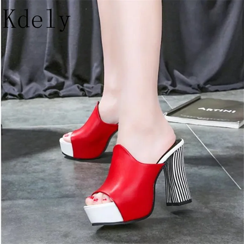 

2021 High heels Slippers Summer Platform Stripe Sandals flip flops women shoes Sandalias mujer Zebra print heels Plus size 39