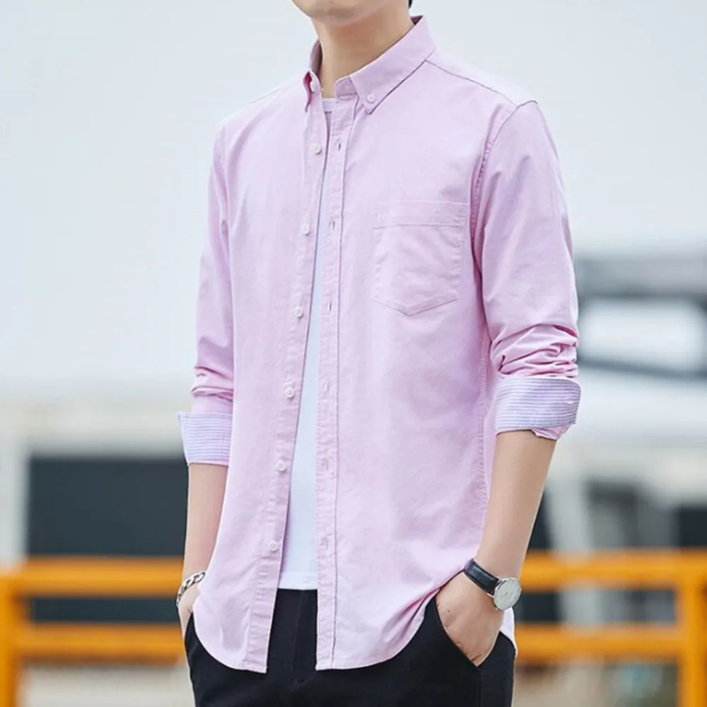 

New Oxford-spun long sleeve shirt men's Japanese casual long sleeve 100% cotton shirt fashion simple slim long sleeve shirt