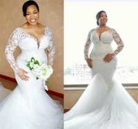 plus size lace wedding dresses arabic long sleeves bridal gowns sheer neck zip back sweep train plus size marriage dres