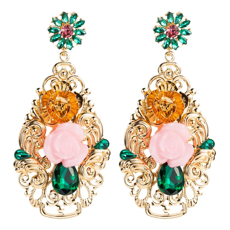 Женские многослойные серьги подвески из акрилового сплава с цветком в стиле