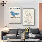 Выставочные настенные художественные картины, винтажные плакаты Les Lalanne с синими птицами, принты, Абстрактная Картина на холсте под джинсы Кокто, декор для гостиной