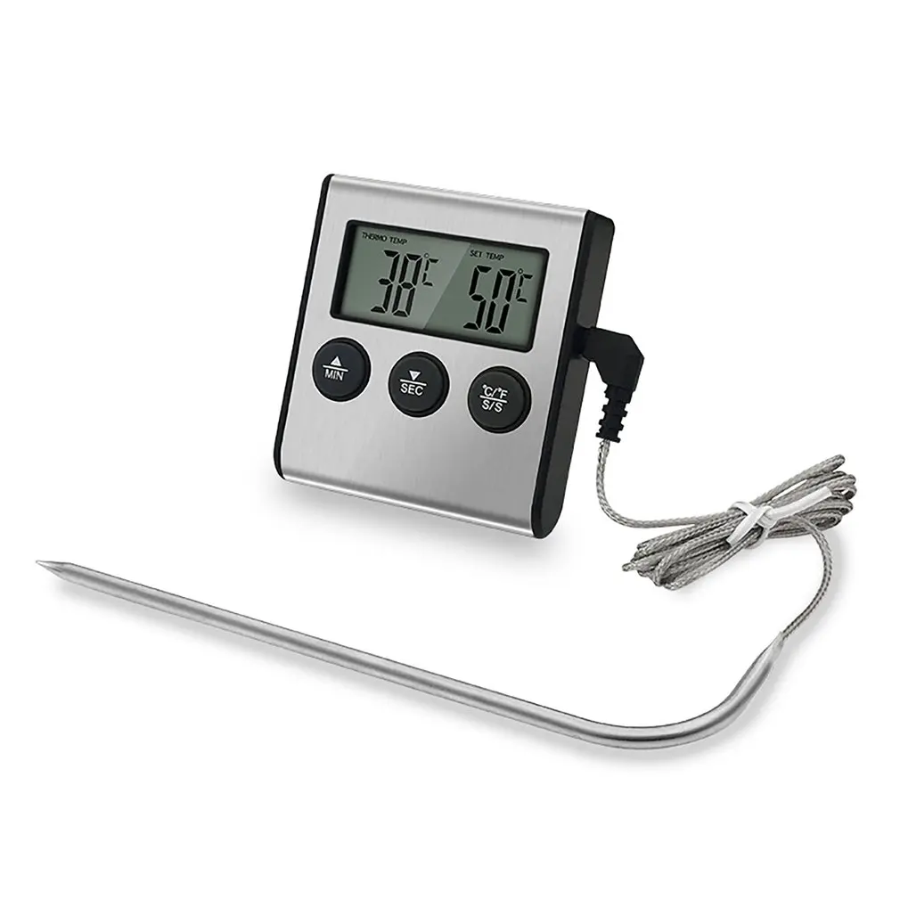 

Цифровой Кухонный Термометр с ЖК-дисплеем, Длинный зонд, термометр для гриля, духовки, пищи, мяса, будильник, таймер, измерительные инструмен...
