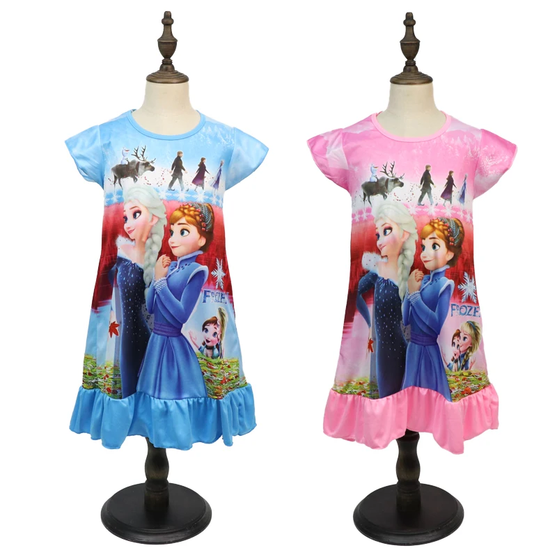 Disney Frozen 2 Princess Dress Girl Summer Clothing Kids Clothes Anna Elsa Children's Pajamas Birthday Dresses Casual Costume