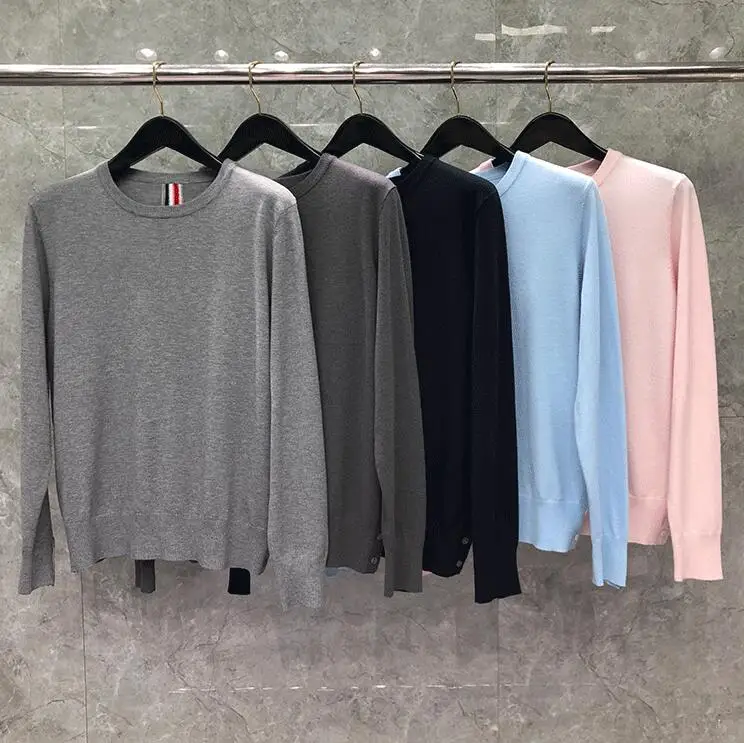 

Fashion TB 2021 THOM Brand Sweaters Men Slim Fit O-Neck Pullovers Clothing Back Striped Wool Cotton Autumn Winter Casual Coat