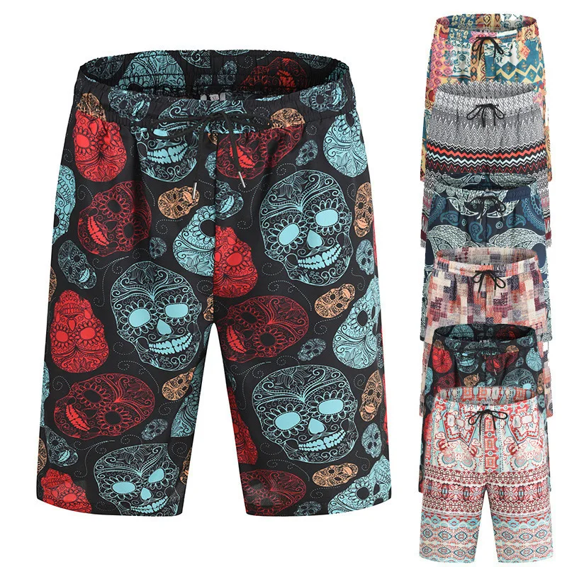 

Mandylandy Men's Fashion Skull Print Beach Pants Shorts Summer Casual Elastic Waist Mens Jogger Shorts