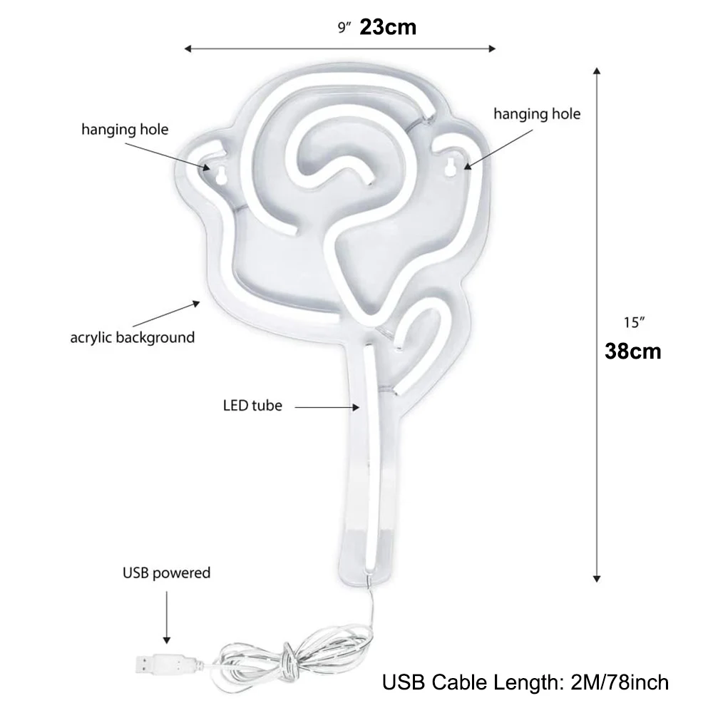 USB роза цветок светодиодный неоновый знак с акриловой задней панелью украшение
